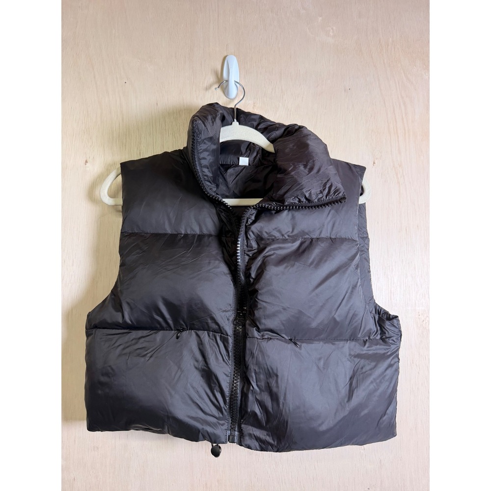 Puffer Vest Women Small Black Excellent‎ Quilted Funnel Neck Zip Front
